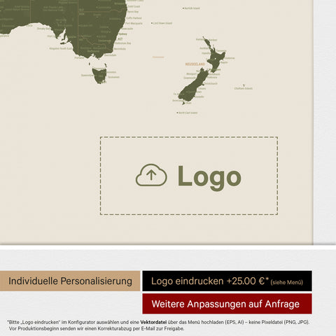 Push Pin World Map ANTARCTICA® – Olive Green