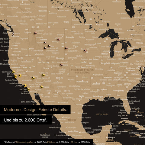 Detail of a world map in Sonar Black showing details from the USA and Canada