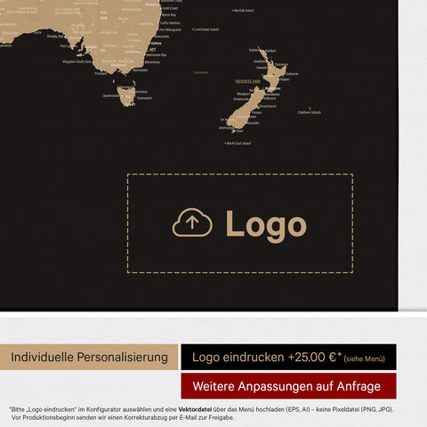 Push Pin World Map ANTARCTICA® – Sonar Black (Black-Gold)