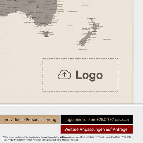 Push Pin World Map ANTARCTICA® – Warmgray (Brown-Gray)