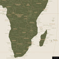 Weltkarte in der Equal-Earth-Projektion, Farbe Olive Green, zeigt einen Ausschnitt von Afrika in seinen korrekten Größenverhältnissen und Proportionen