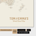World map in gold color with a vintage logo as modern personalization