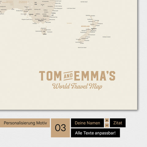 World map in gold color with a vintage logo as modern personalization
