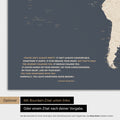 World map in Hale Navy color (gold-dark blue) with printed quote from Anthony Bourdain, which can be replaced with any other quote during personalization