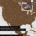 Detailed push pin world map in Brown for marking up to 2,600 travel destinations in the USA, Canada and Mexico, ideal for visual representation of past trips and future travel plans