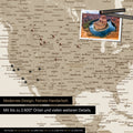 Detailed push pin world map in Desert Sand (Beige) for marking up to 2,600 travel destinations in the USA, Canada and Mexico, ideal for visual representation of past trips and future travel plans