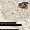 Detailed push pin world map in Gold for marking up to 2,600 travel destinations in the USA, Canada and Mexico, ideal for visual representation of past trips and future travel plans
