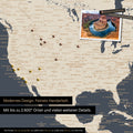 Detailed push pin world map in Hale Navy for marking up to 2,600 travel destinations in the USA, Canada and Mexico, ideal for visual representation of past trips and future travel plans