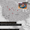 Detailed push pin world map in Coolgray for marking up to 2,600 travel destinations in the USA, Canada and Mexico, ideal for visual representation of past trips and future travel plans