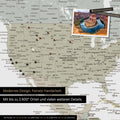 Detailreiche Weltkarte als Pinnwand in Multicolor Sage zur Markierung von bis zu 2.600 Reisezielen in den USA, Kanada und Mexiko, Ideal für die visuelle Darstellung vergangener Reisen und zukünftiger Reisepläne