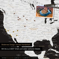 Detailed push pin world map in Black & White for marking up to 2,600 travel destinations in the USA, Canada and Mexico, ideal for visual representation of past trips and future travel plans
