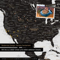Detailed push pin world map in Light Black for marking up to 2,600 travel destinations in the USA, Canada and Mexico, ideal for visual representation of past trips and future travel plans