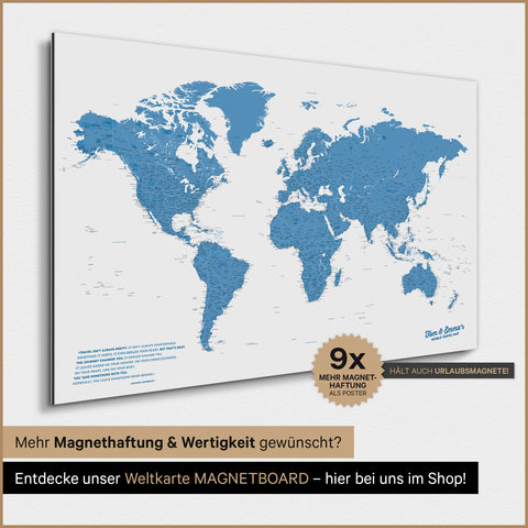 World Map TRAVEL® Magnetic Poster – Ocean Blue