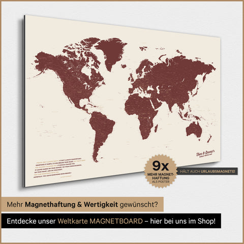 Mapa świata TRAVEL® Plakat magnetyczny – Bordeaux Red