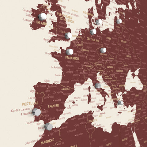 Mapa świata TRAVEL® Plakat magnetyczny – Bordeaux Red