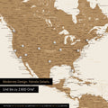 Pinning travel destinations on a magnetic world map as a bronze magnet poster
