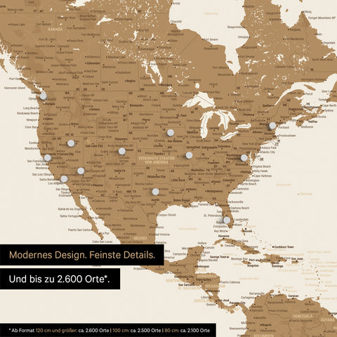 Pinning travel destinations on a magnetic world map as a bronze magnet poster