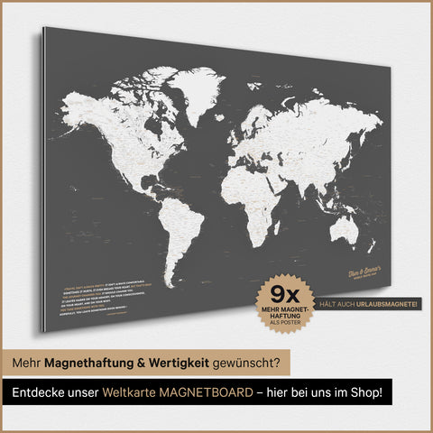 World Map TRAVEL® Magnetic Poster – Dark Gray