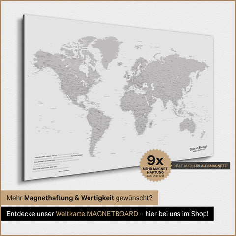 World Map TRAVEL® Magnetic Poster – Coolgray (Light Gray)
