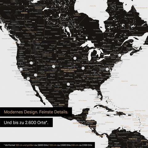 Pinning travel destinations on a magnetic world map as a magnet poster in Light Black