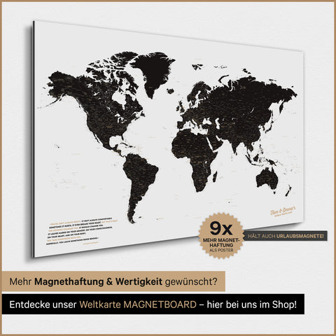 World Map TRAVEL® Magnetic Poster – Light Black (White Black)