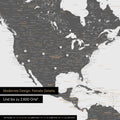 Pinning travel destinations on a magnetic world map as a magnet poster in Light Gray