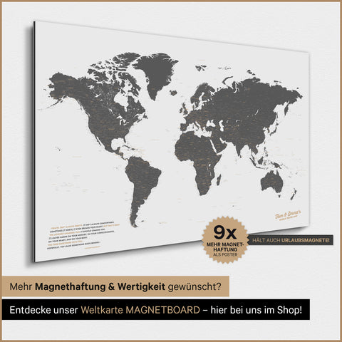 World Map TRAVEL® Magnetic Poster – Light Gray (White-Gray)