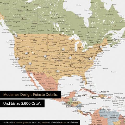 Pinning travel destinations on a magnetic world map as a magnet poster in multicolor sienna