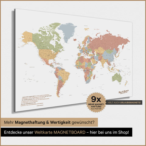 World Map TRAVEL® Magnetic Poster – Multicolor Sienna