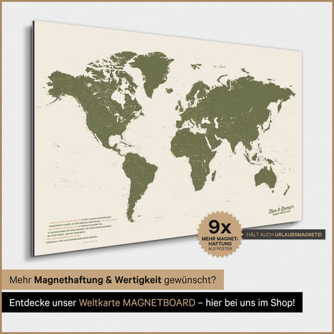 World Map TRAVEL® Magnetic Poster – Olive Green