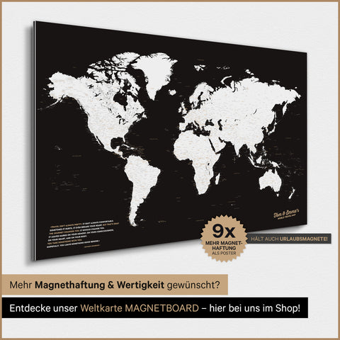 World Map TRAVEL® Magnetic Poster – Dark Black (Black-White)