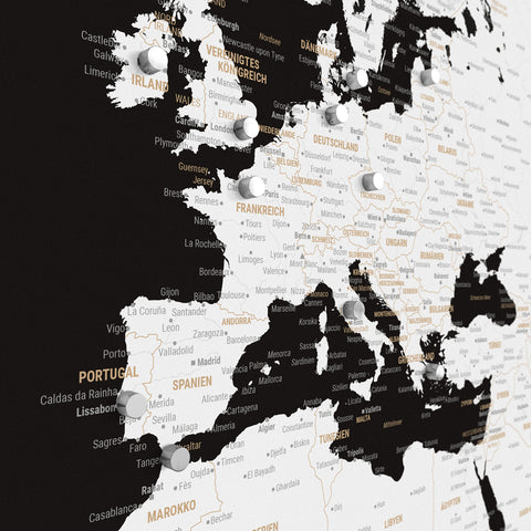 World Map TRAVEL® Magnetic Poster – Dark Black (Black-White)