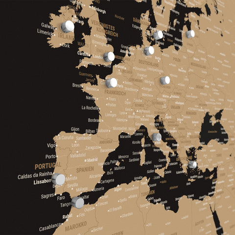 Mapa świata TRAVEL® Plakat magnetyczny – Sonar Black (Czarno-złoty)