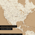 Pinning travel destinations on a magnetic world map as a magnet poster in Treasure Gold