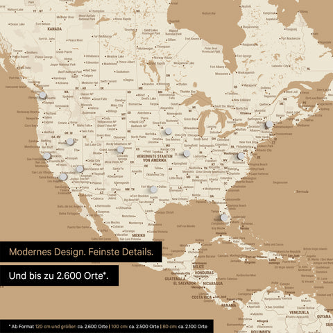 Pinning travel destinations on a magnetic world map as a magnet poster in Treasure Gold