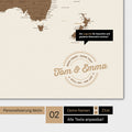 Alternative design for personalization with your name on a world map in multicolor brown