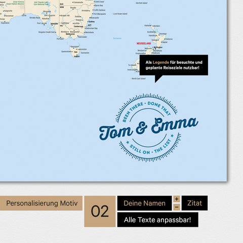 Alternative designs for personalization with your name on a world map in Multicolor Classic colors
