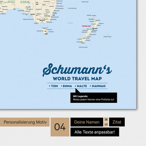 World map in multicolor classic with personalization as a family logo