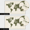 World map in olive green color with two-dimensional sea depths