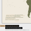 World map in olive green color with a printed quote from Anthony Bourdain, which can be replaced with any other quote during personalization