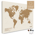 High-quality push pin world map in Bronze as a pin board, perfect for tracking and displaying your trips and travel destinations
