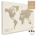 High-quality push pin world map in Desert Sand (Beige) as a pin board, perfect for tracking and displaying your trips and travel destinations