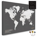 High-quality push pin world map in Darkgray as a pin board, perfect for tracking and displaying your trips and travel destinations