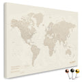 High-quality push pin world map in Gold as a pin board, perfect for tracking and displaying your trips and travel destinations