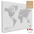 High-quality push pin world map in Coolgray as a pin board, perfect for tracking and displaying your trips and travel destinations