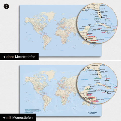 Weltkarte in Multicolor Atlas mit zweidimensionalen Meerestiefen
