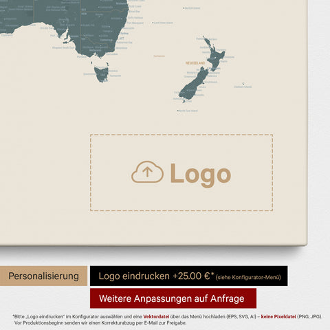 World map as a Push Pin Map in Multicolor Vivid, on which a company logo can be printed and further customizations can be made as special orders