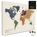 High-quality push pin world map in Multicolor Vivid as a pin board, perfect for tracking and displaying your trips and travel destinations