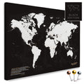 High-quality push pin world map in Black & White as a pin board, perfect for tracking and displaying your trips and travel destinations