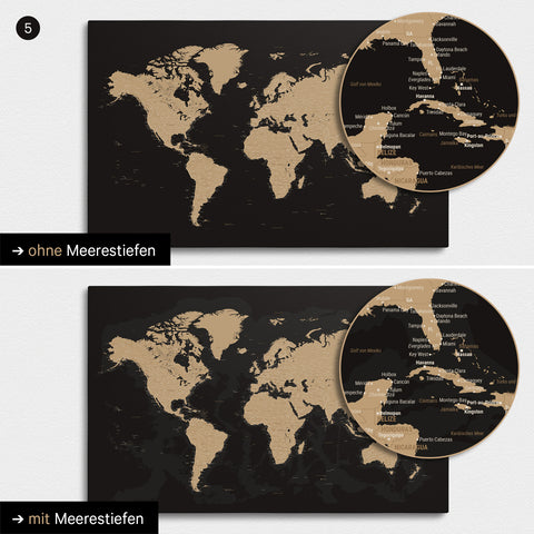 Design Push Pin World Map TRAVEL® – Sonar Black (Black-Gold)